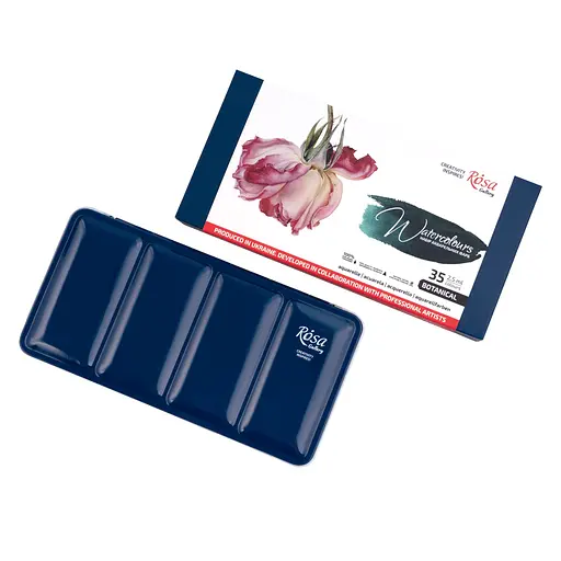 Набір акварельних фарб BOTANICAL металевий пенал Індіго 35кол. х 2.5 мл кювета Rosa Gallery - фото 2