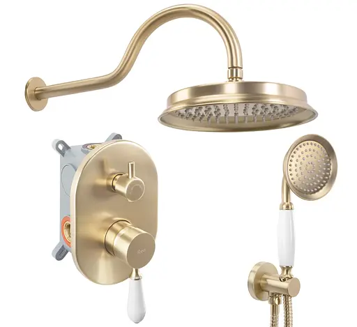 Душова система Rea Serra brushed gold + BOX прихованого монтажу REA-B1149, Золотий - фото 3