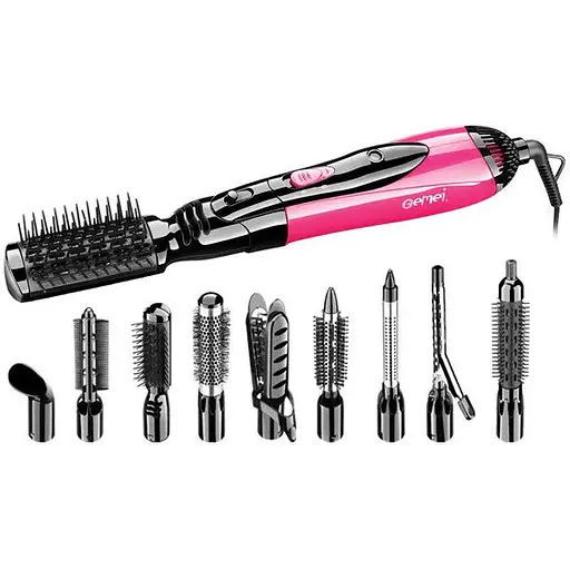 Фен браш стайлер Gemei Gm-4835 10 в 1 з насадками, що обертаються, щітка для вирівнювання та завивки волосся гребінець - фото 1