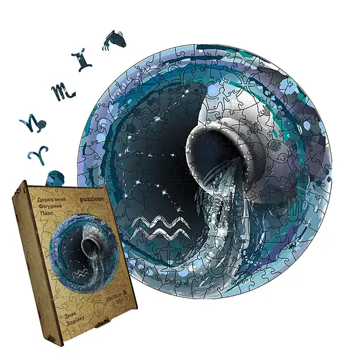 Пазл деревянный Знак Зодиака Водолей, А5, Деревянная коробка 35 элементов