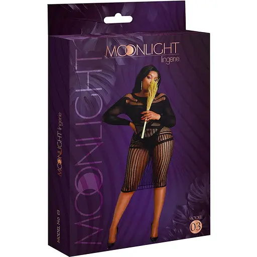 Сукня-бодістокінг Moonlight Plus Model 03 XL-XXXL Black, міді, довгий рукав - фото 5