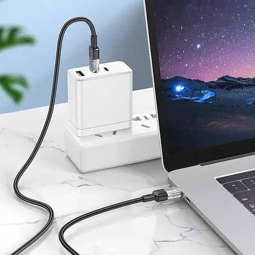 Дата кабель Hoco U129 Spirit Transparent Type-C to Type-C 60W (1.2m) Black - фото 4