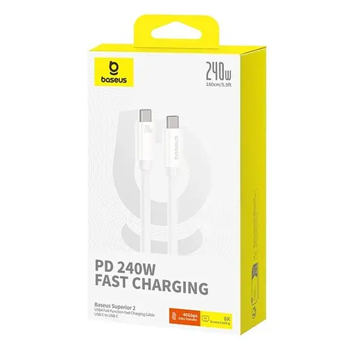 Дата кабель Baseus Superior 2 USB4 Full-Function Type-C to Type-C 240W (1.8m) (P10365200211-05) Moon White - фото 5