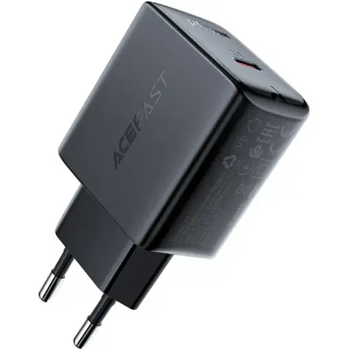 Мережевий зарядний пристрій Acefast A1 Type-C PD 20W чорний - фото 1