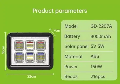 Кемпинговый фонарь GD Plus GD-2207A 8000 mAh с солнечной панелью и Power Bank - фото 4