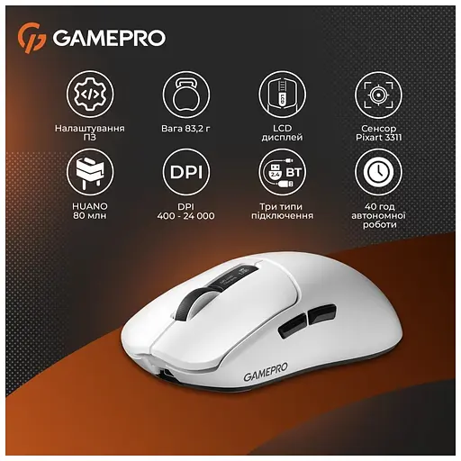 Мишка GamePro Genesis Ranker Wireless/Bluetooth/USB White (GM012W) - фото 12