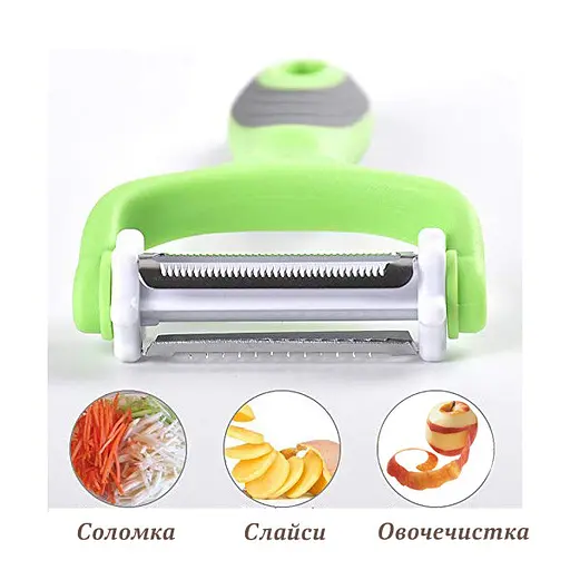 Овочечистка економка та шатківниця Max3 Turbo для нарізки соломкою та слайсами овочів фруктів із силіконовою ручкою, Kitchen Master Чорний 85584 - фото 6