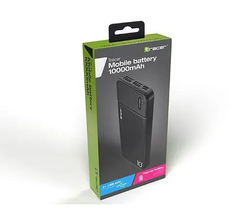Зовнішній акумулятор Powerbank Tracer 10000mAh 2A тонкий на 2xUSB-порту BK Чорний - фото 3