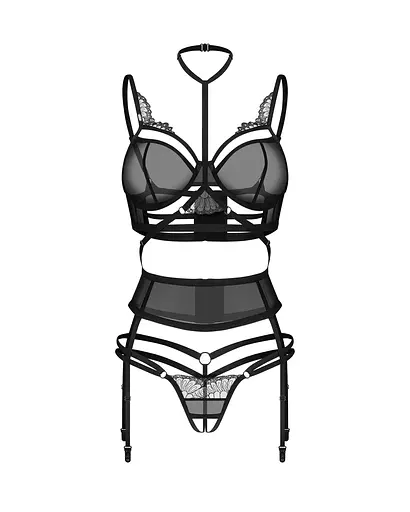 Комплект белья Obsessive Premesis Black otwarty L/XL (черный) - фото 11