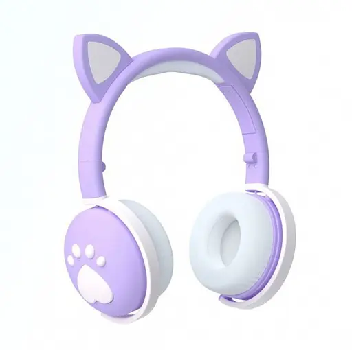 Беспроводные детские наушники CAT ВК-1 с кошачьими ушками и LED подсветкой, подарочные светло-фиолетовые