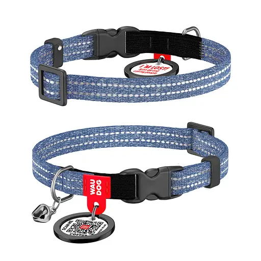 Ошейник для кошек из восстановленного хлопка Waudog Re-cotton с QR-паспортом светоотражающий пластиковый фастекс XS Ш 10 мм Дов