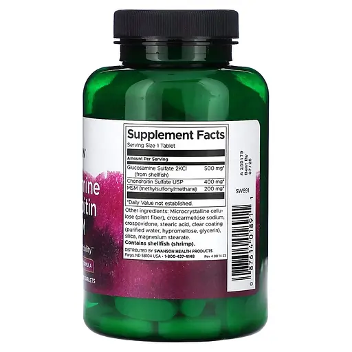 Хондропротектор Swanson Glucosamine, Chondroitin & MSM (1 per day) Highest Strength, 120 таблеток - фото 2