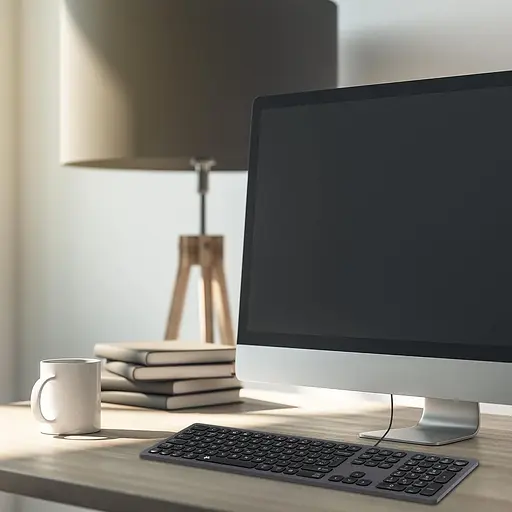 B.FRIENDIT Тонкая ведущая клавиатура USB - UK Layout Soft Touch и Silent Key, совместимая с Apple iMac, Macbook, Mac и PC - фото 5