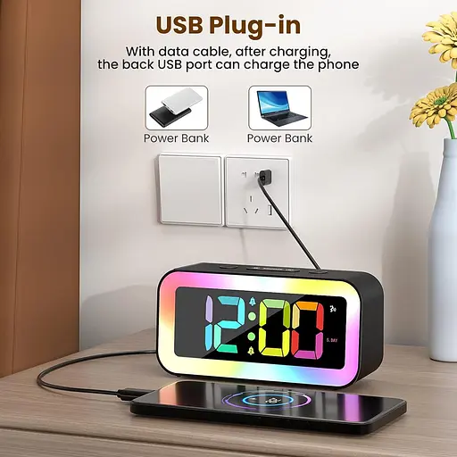 Цифровий будильник HAPPHOOH, дитячий будильник з нічним освітленням RGB, гучний будильник для глибоких сну, будильник - фото 5