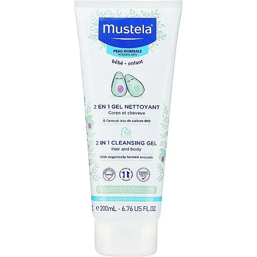 Очищуючий гель-шампунь для шкіри голови та тіла Mustela Bebe 2 in 1 Hair and Body Wash 200 мл - фото 1