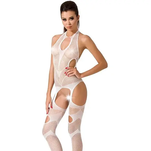 Бодистокинг Passion BS053 комбинезон имитация чулок и пояса S/M/L white