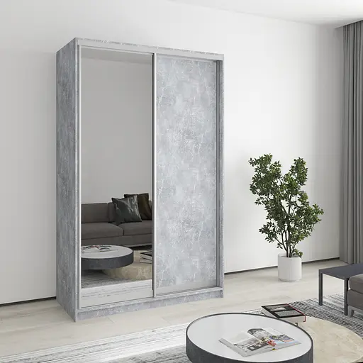 Шафа-купе дводверна MebelStar Стандарт AL ДСП/Дзеркало 130x60x210 см Бетон (MBS-2444)