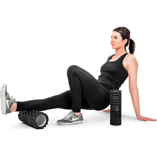 Роллер массажер Hop-Sport (валик, ролик) для кроссфита и йоги HS-001YG черный - фото 3