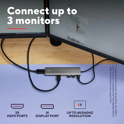 USB-хаб Trust Dalyx 7-в-1 USB-C 2xUSB-A 3.2/2xUSB-C/2xHDMI/Display Port, алюминий, 0,16 м, серый (25661_TRUST) - фото 10