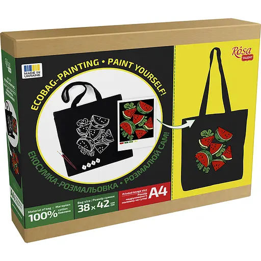 Набор экосумка-раскраска Арбузы 38х42см черный хлопок 200г/м2 ROSA Talent [CD] - фото 4