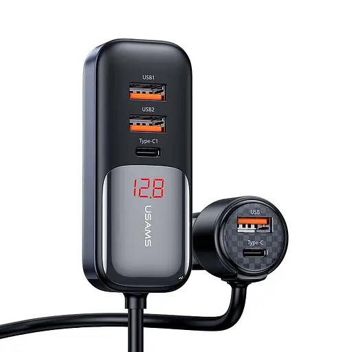Адаптер автомобільний USAMS Digital Display Fast Car Charger US-CC213 C40 |3USB/2Type-C, 165W| - фото 1