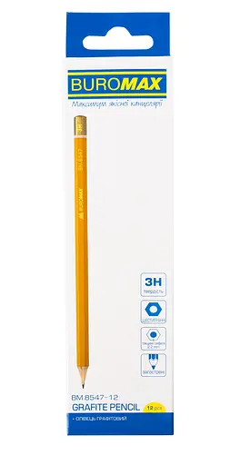 Карандаш графитовый Professional, 3H, желтый, 12 шт.