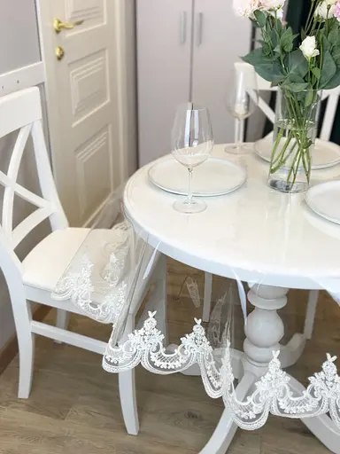 Силіконова скатертина з молочним мереживом корд Elit 390х130 см - фото 2