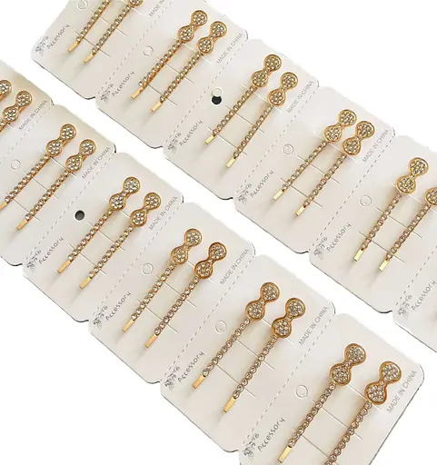 Набір заколки-невидимки з бантиком та стразами 24 шт Золотистий - фото 1