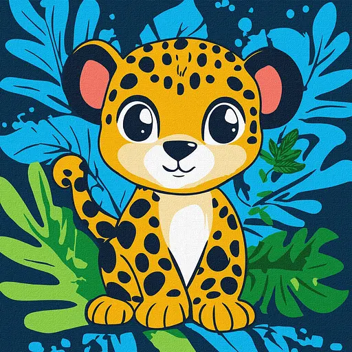 Набор для росписи по номерам для детей 5+ Веселый леопард, Ideyka, 30x30 см, КНО1271