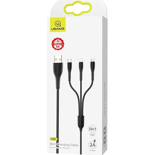Кабель Usams US-SJ367 U35 3in1 USB-A to USB-C/Lightning/Micro-USB 2A 1m Black (SJ367USB01) [139705] - фото 2