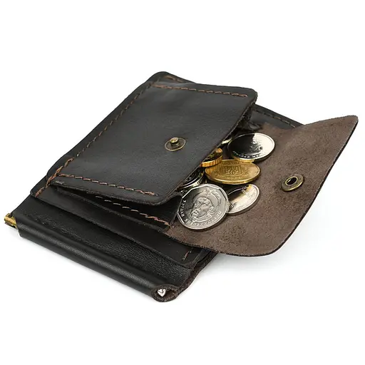 Зажим с монетницей кожаный коричневый Наппа Tarwa 11.5х8х1 см acs0032188 - фото 2