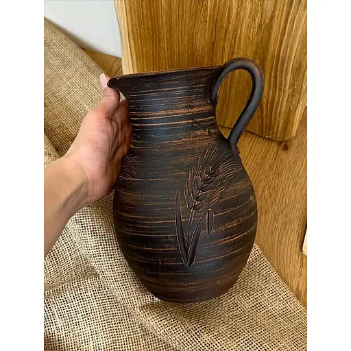 Глек 2 літри керамічний (глиняний) різьблений з ручкою колосок - фото 3