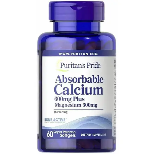 Вітаміни та мінерали Puritan's Pride Absorbable Calcium 600 mg plus Magnesium 300 mg, 60 капсул