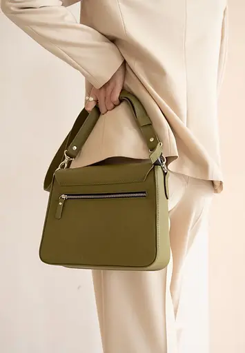 Жіноча шкіряна сумка Jessie оливкова - фото 4