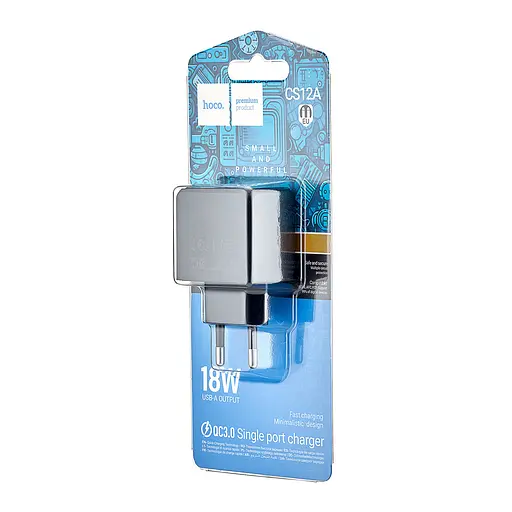 Мережевий зарядний пристрій Hoco CS12A Ocean single port QC3.0 charger (EU) Чорний - фото 2