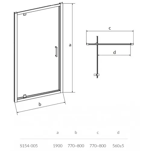 Душевые двери Cersanit Zip Pivot 800x190 S154-005, универсальные, прозрачный, хром - фото 2