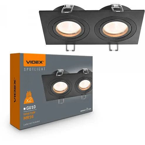 Світильник Videx під лампу 2xGU10 врізний Чорний (VL-SPF23S-B) - фото 1