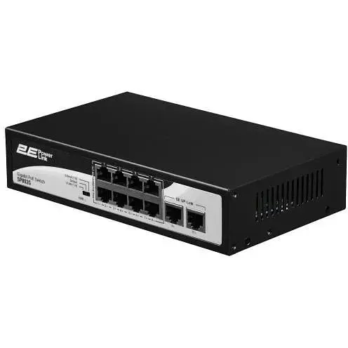 Коммутатор 2E PowerLink SP802G Black неуправляемый 8xGE PoE 10/100/1000M 2xGE Uplink 10/100/1000M 120 Вт автоопределение полярности (2E-SP802G-2) - фото 1