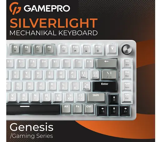 Клавиатура игровая механическая GamePro GPMK-126 Genesis Silver light USB Red Swich Hot-Swap N-KRO Grey - фото 3