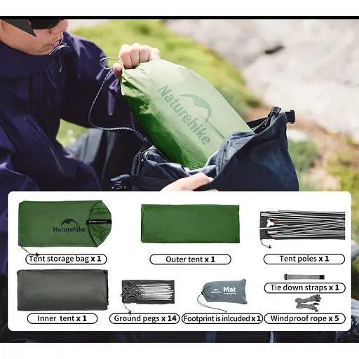 Намет Naturehike Cloud Up Pro CNK2350WS020 надлегкий двомісний темно-зелений - фото 5