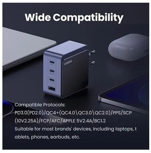 Зарядний пристрій Ugreen Nexode Air Gan X565 100W (3xUSB-C+USB-A) Fast Charger Сірий (UGR-35043) - фото 2