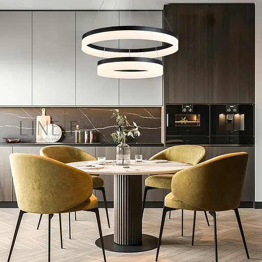 Сучасна люстра на два кільця 80+60 см у чорному каркасі | Line F | Арт. YO18-800+600 BK - фото 1