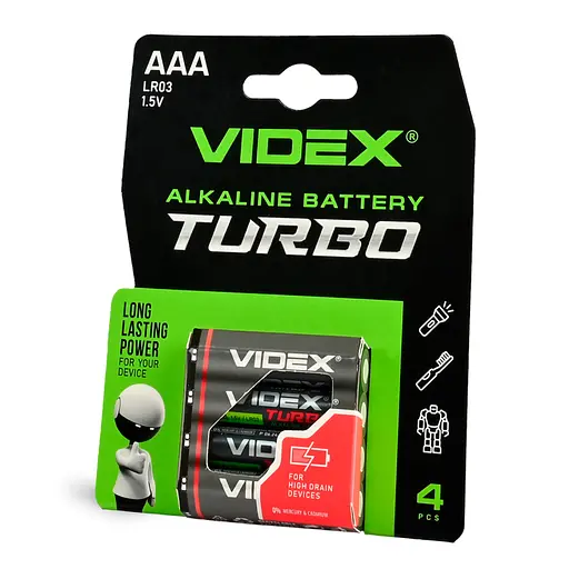 Батарейка щелочная Videx LR03/AAA Turbo 4 шт BLISTER