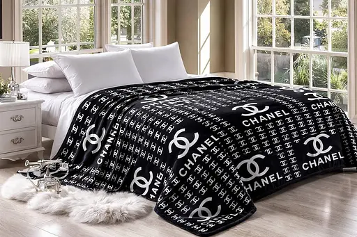 Покрывало-плед на двуспальную кровать декоративное евроразмер для дома мягкое Велюр микрофибра 200x230 см Черный графический - фото 1