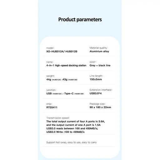 Адаптер - док-станція XO Hub012А 4-in-1 Usb Multifunctional docking station - фото 6