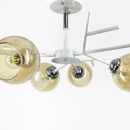 Люстра на 6 янтарних плафонів у білому корпусі Ø 60 см | Арт. 088N/6 WT+CH+AM | Line F - фото 2