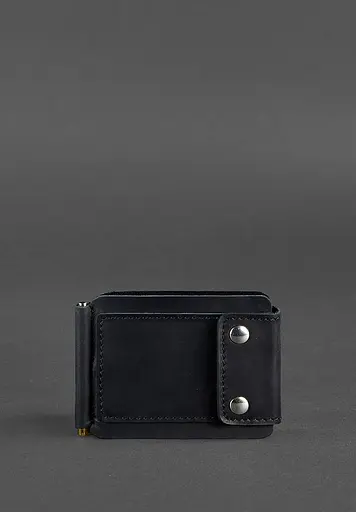 Мужской кожаный портмоне черный 10.0 зажим для денег Crazy Horse - фото 2