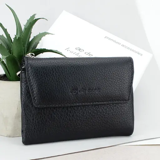 Гаманець жіночий шкіряний De Esse LC89262-F9901 на магніті чорний - фото 1