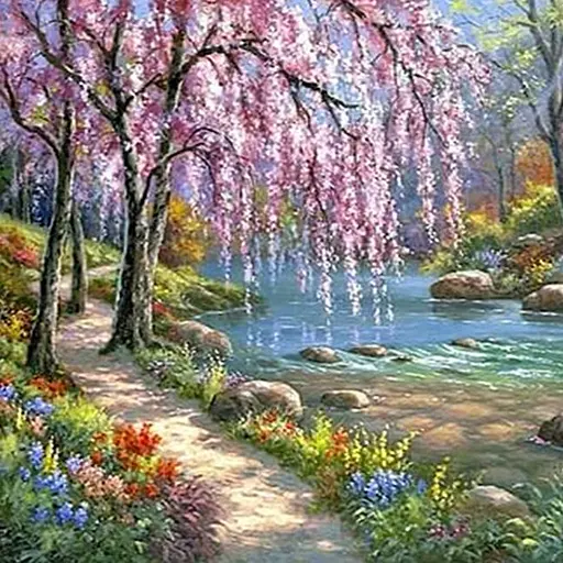 Алмазна вишивка 30x30 на підрамнику повна викладка Весняне натхнення пейзаж - фото 1