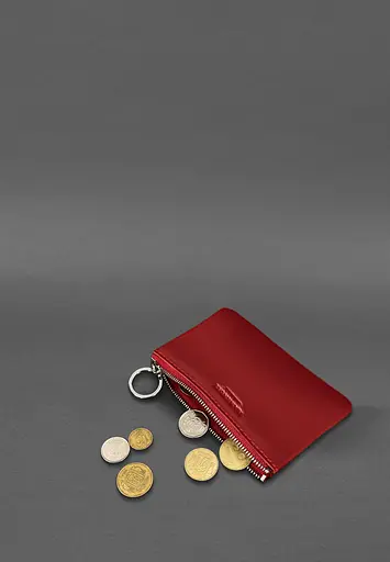 Кожаная монетница / мини-косметичка 3.0 красная краст - фото 3